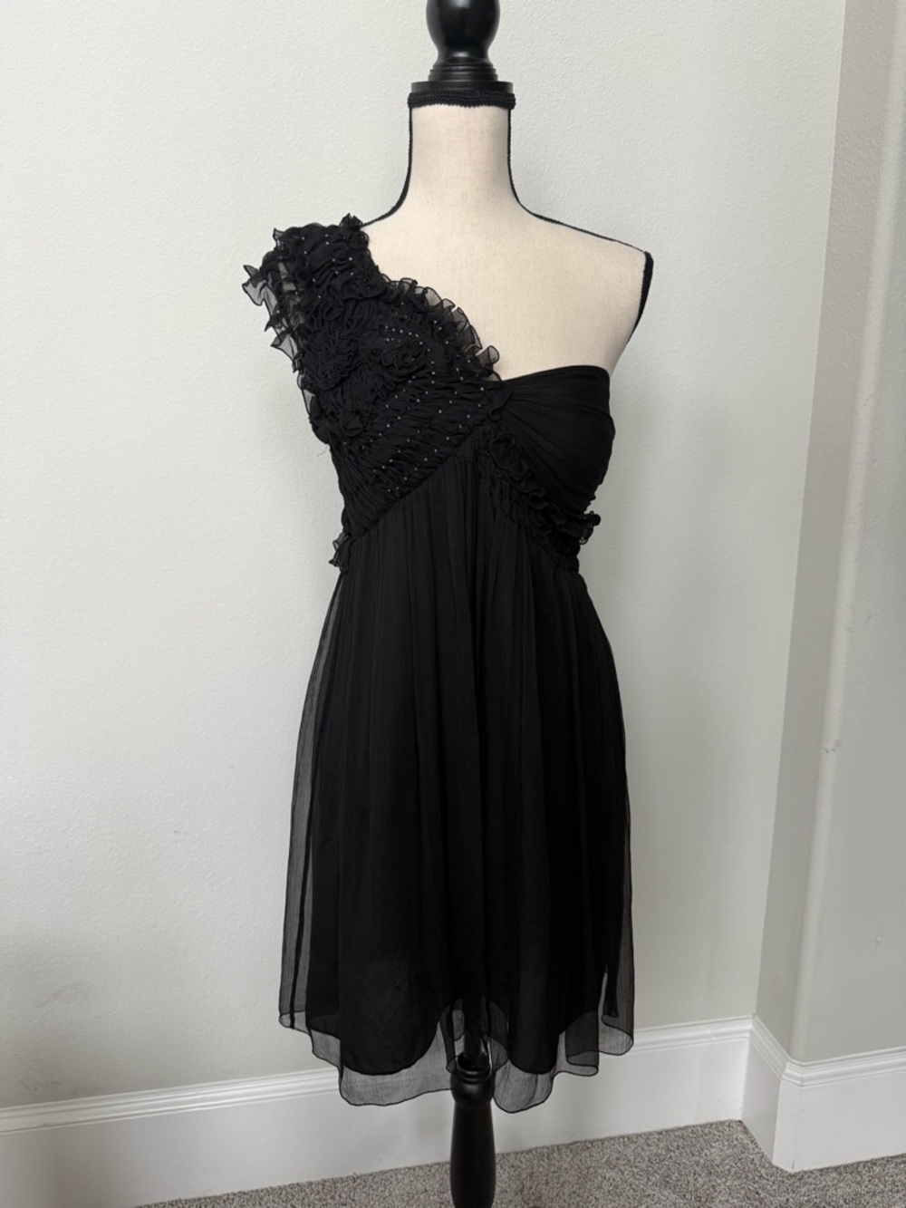 Leon Max Limited Edition One-Shoulder Black Silk Cocktail Dress